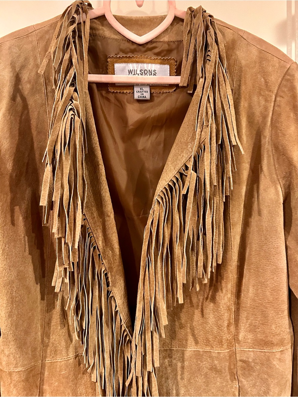 NWOT Wilsons Leather Tan Suede Fringe Trench Coat - Picture 2 of 7